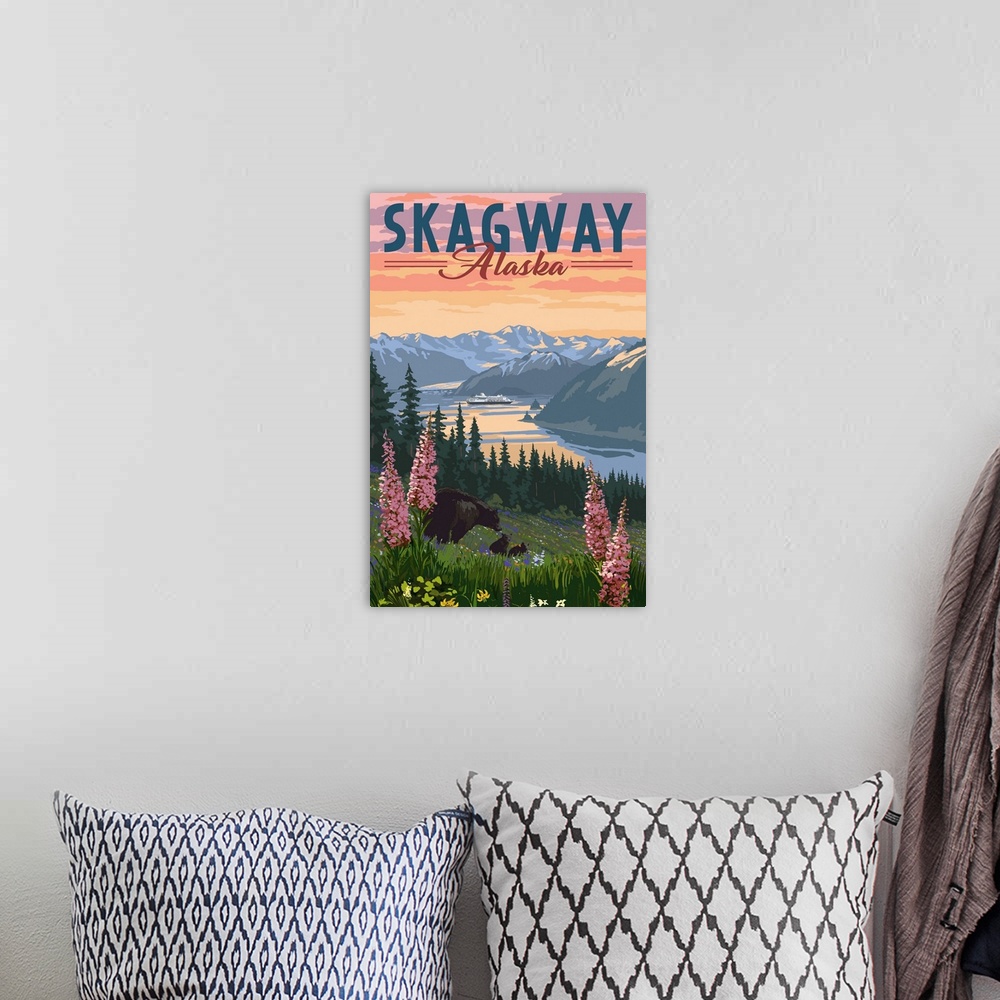 A bohemian room featuring Skagway, Alaska - Bear & Spring Flowers