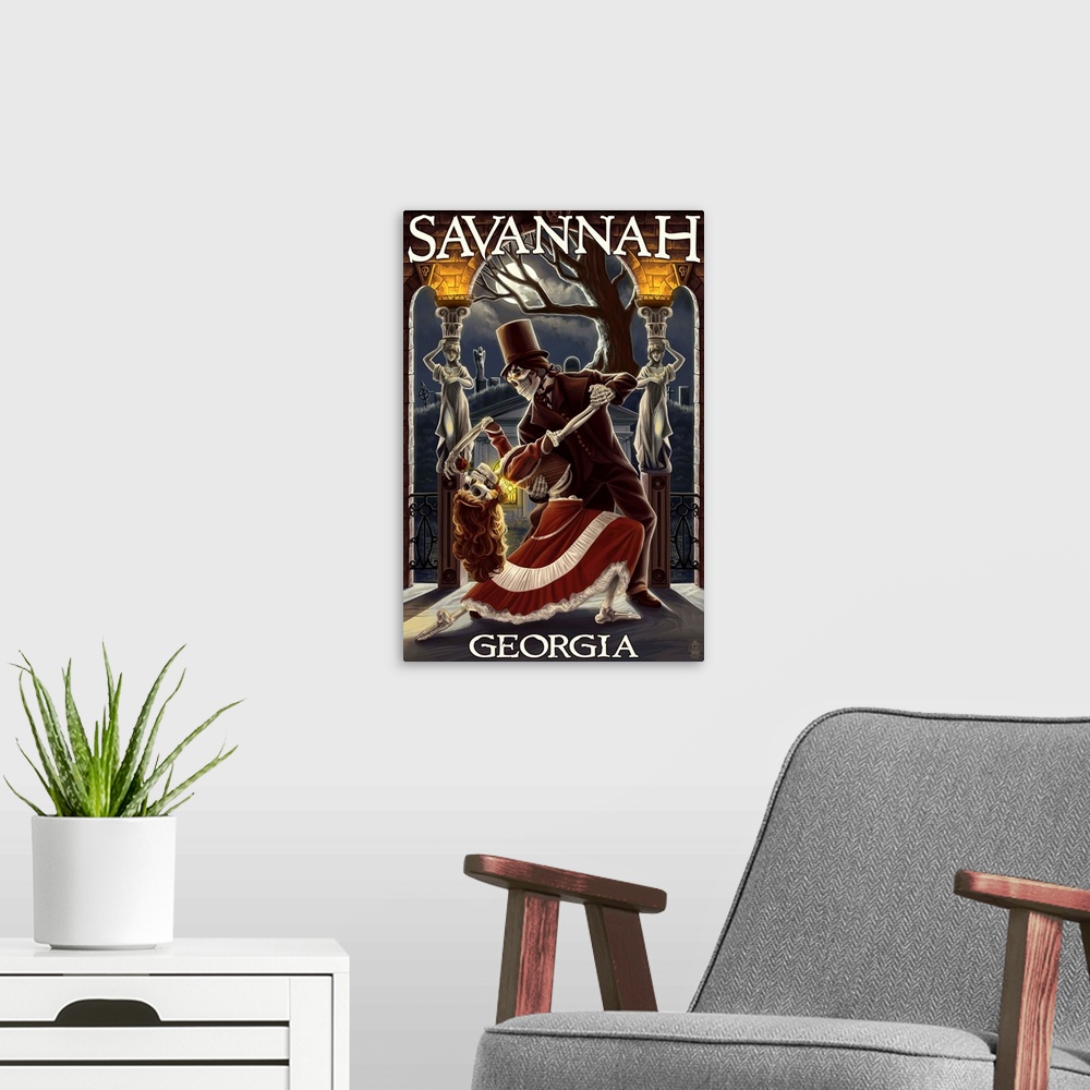 A modern room featuring Skeletons Dancing - Savannah, Georgia: Retro Travel Poster