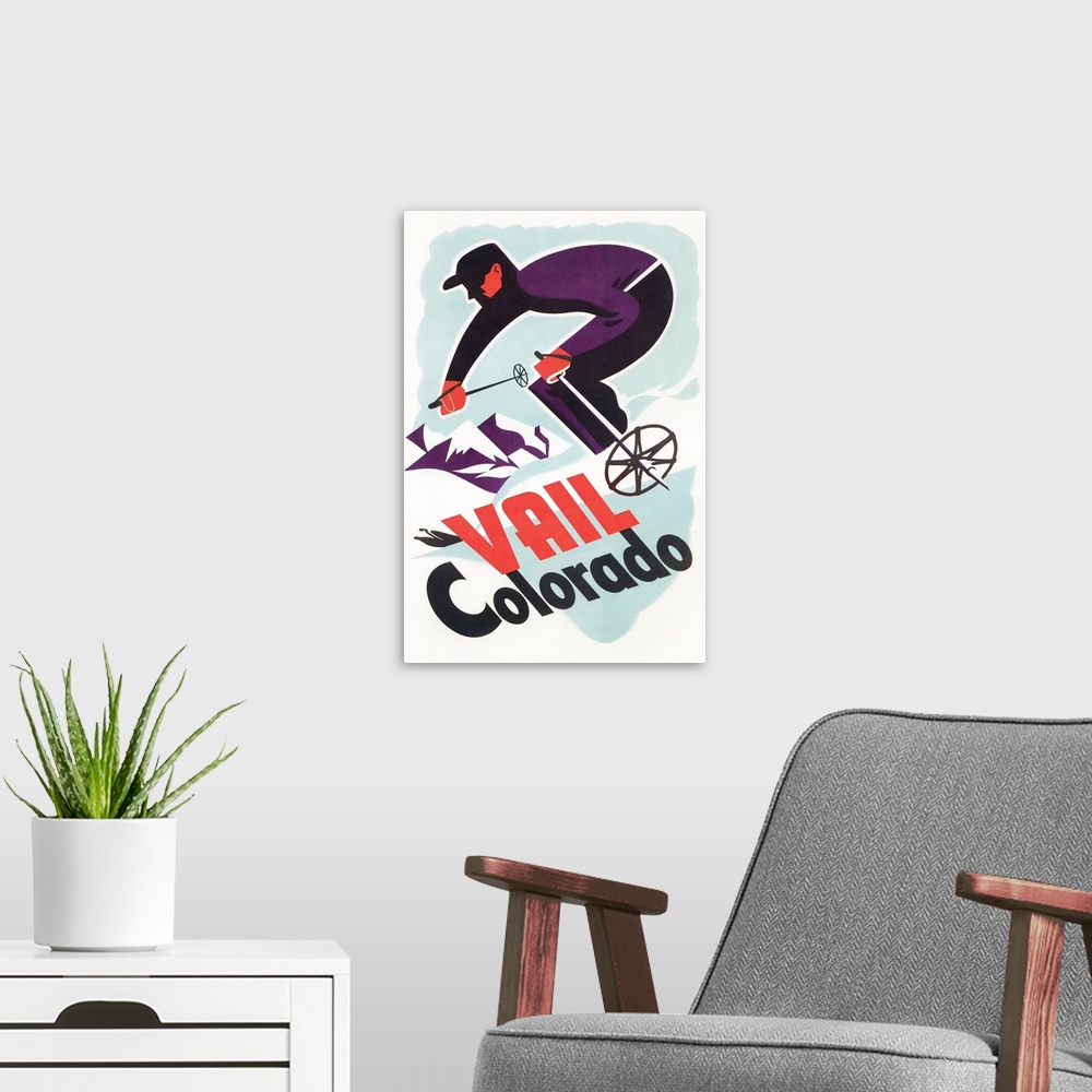 A modern room featuring Ski in Vail, Colorado: Retro Travel Poster
