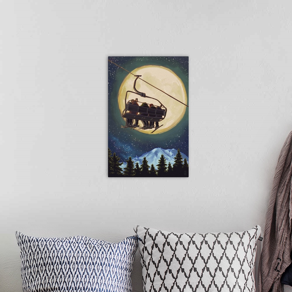 A bohemian room featuring Ski Lift and Full Moon: Retro Poster Art