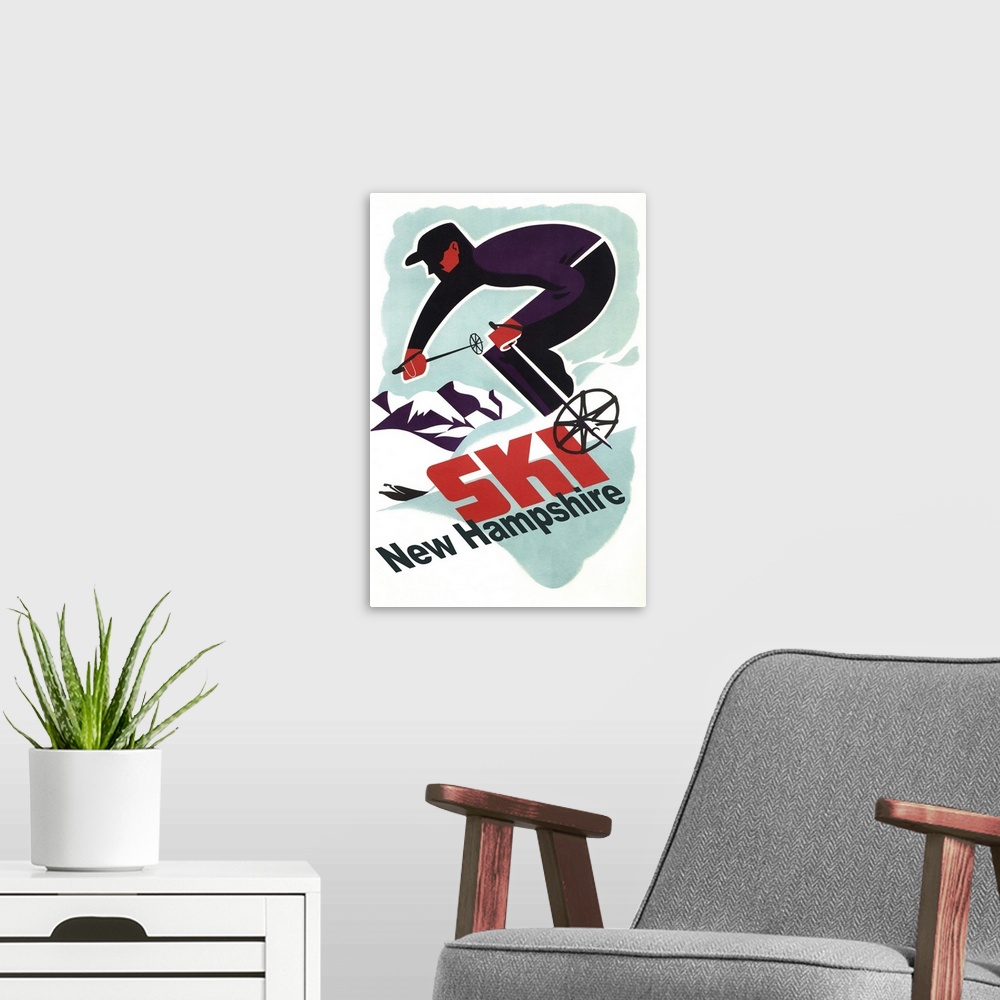 A modern room featuring Ski New Hampshire - Retro Skier: Retro Travel Poster