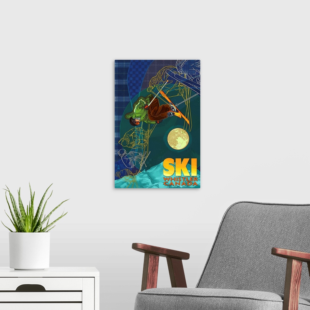 A modern room featuring Ski Time Lapse - Whistler, Canada: Retro Travel Poster