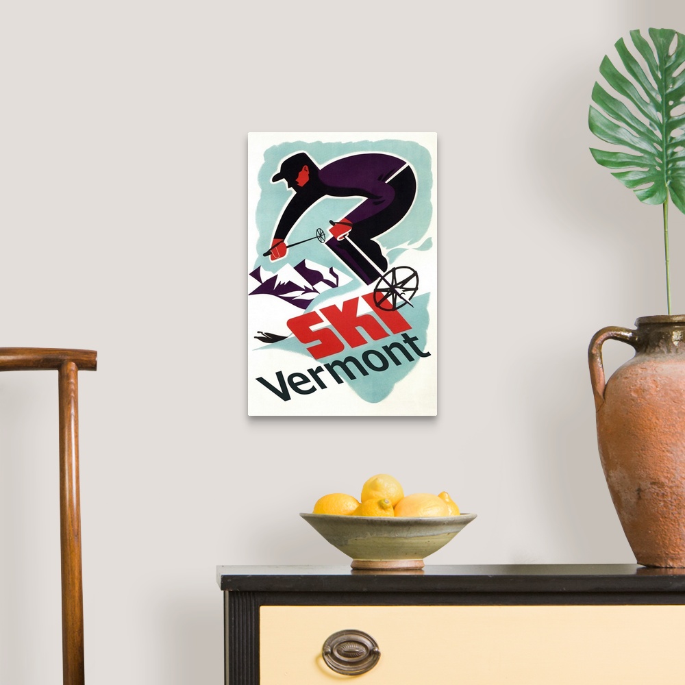 A traditional room featuring Ski Vermont - Retro Skier: Retro Travel Poster