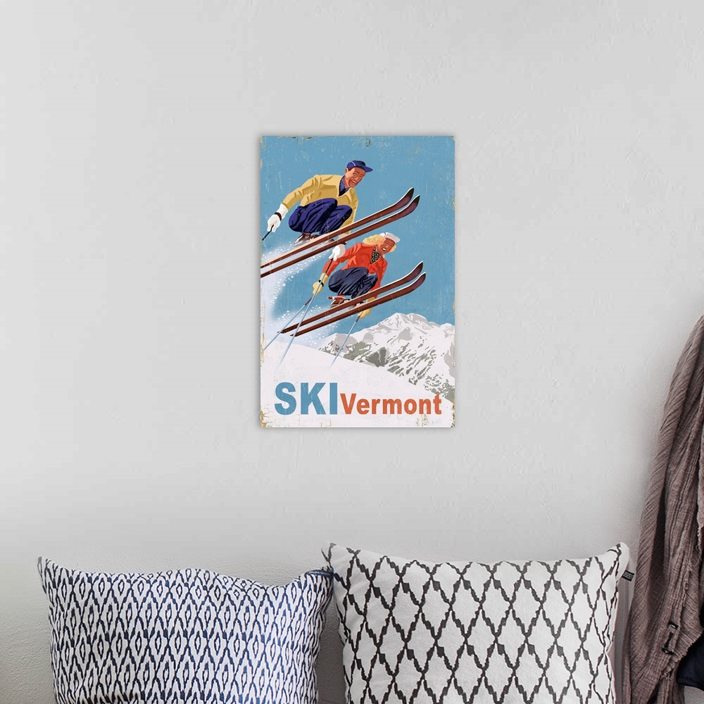 A bohemian room featuring Ski Vermont, Vintage Skiers