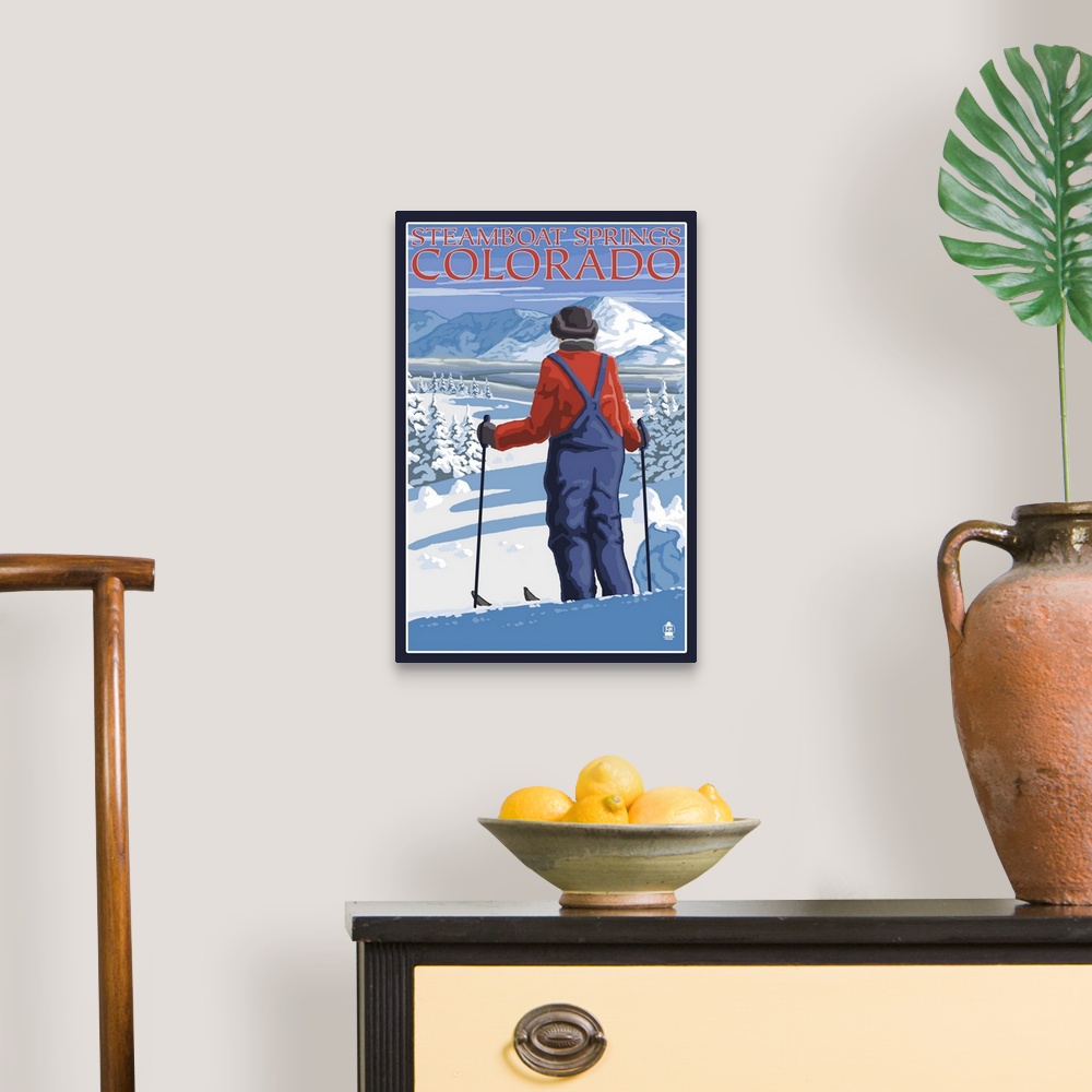 A traditional room featuring Skier Admiring - Steamboat Springs, Colorado: Retro Travel Poster