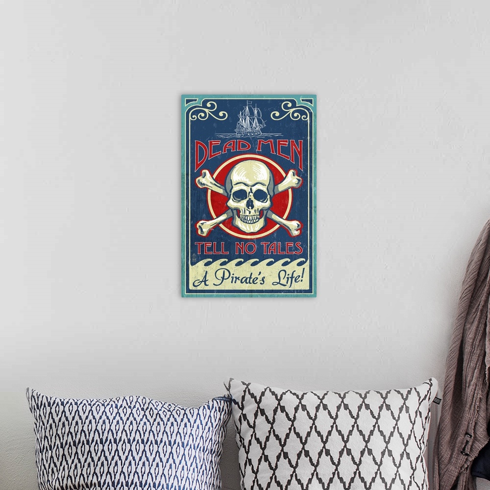 A bohemian room featuring Skull and Crossbones, Vintage Sign