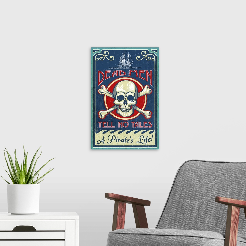 A modern room featuring Skull and Crossbones, Vintage Sign