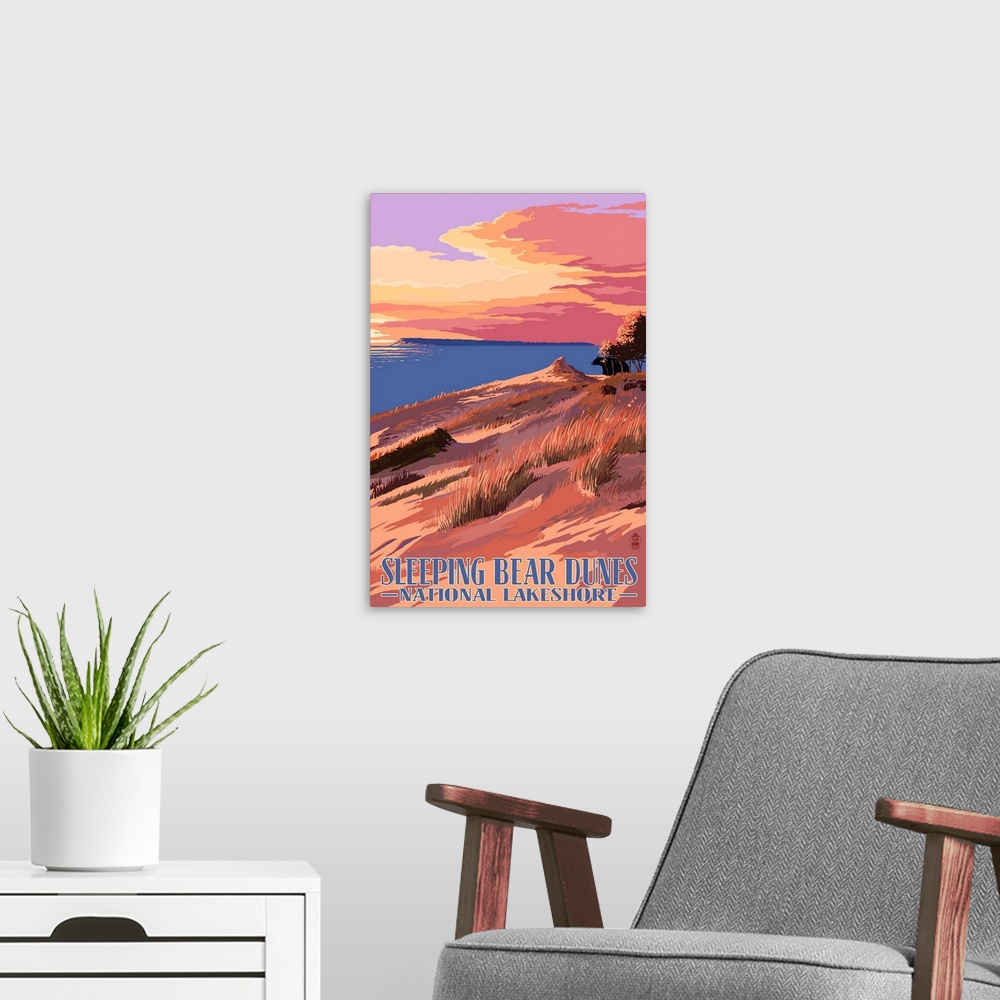 A modern room featuring Sleeping Bear Dunes National Lakeshore, Dunes Sunset and Bear.