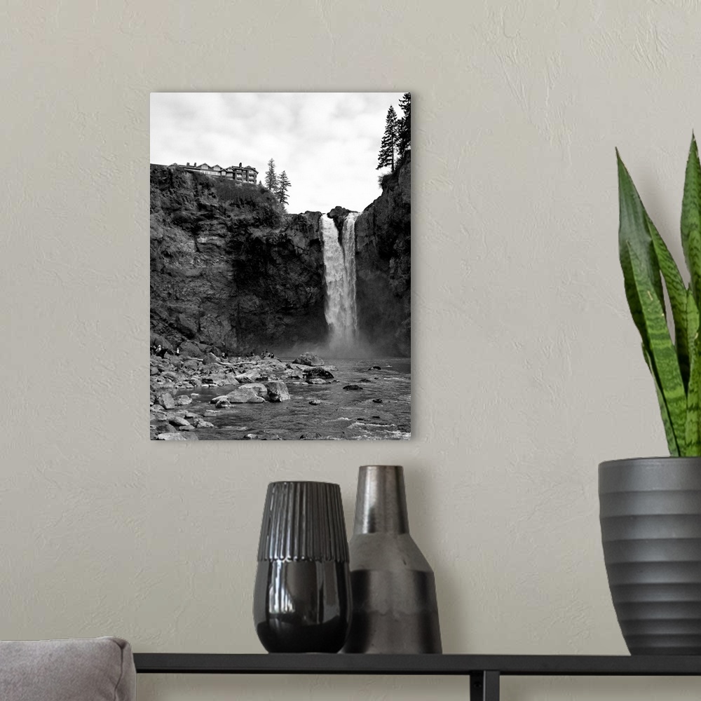 A modern room featuring Snoqualmie Falls - View from Below Falls Photograph: Retro Travel Poster