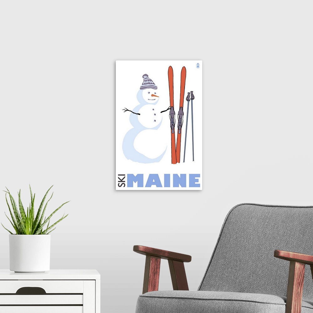 A modern room featuring Snowman with Skis - Maine: Retro Travel Poster