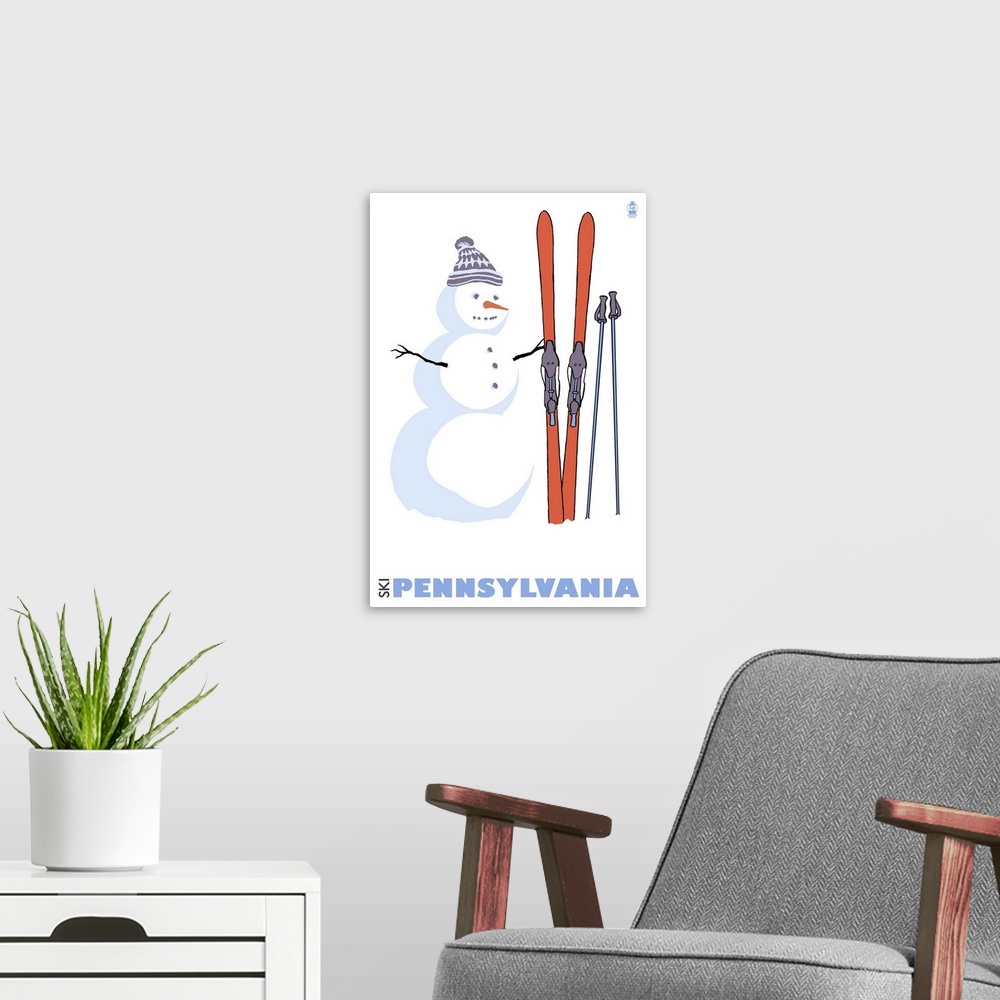 A modern room featuring Snowman with Skis - Pennslyvania: Retro Travel Poster