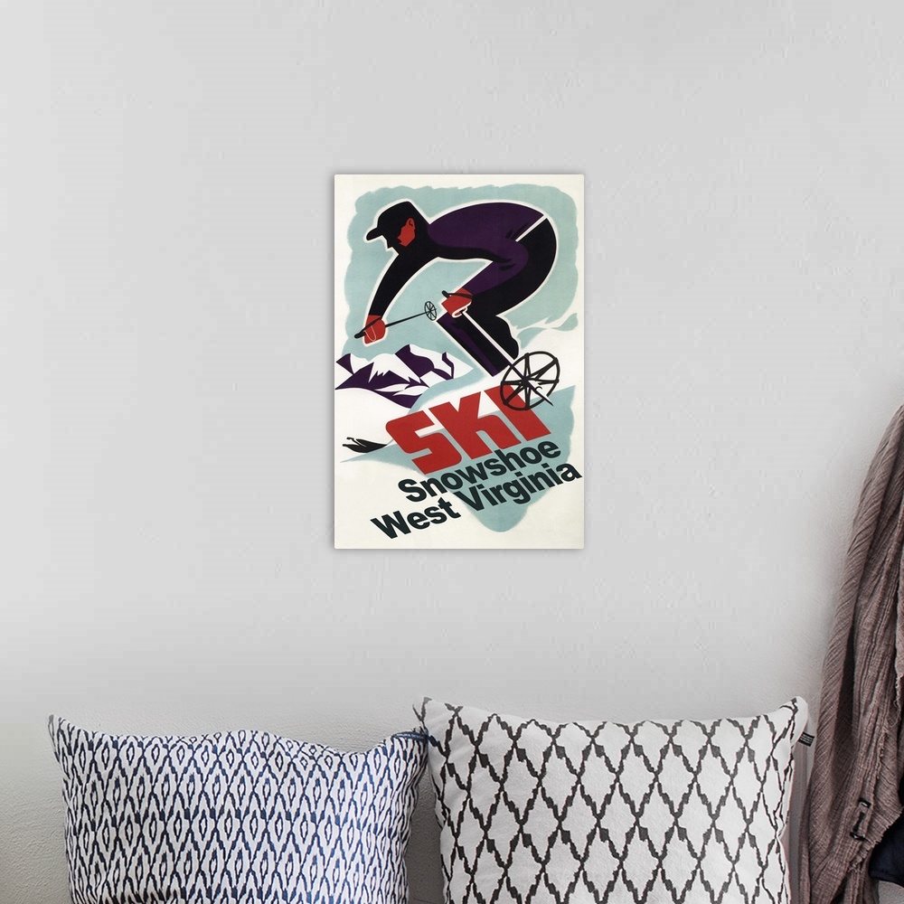 A bohemian room featuring Snowshoe, West Virginia - Vintage Skier: Retro Travel Poster