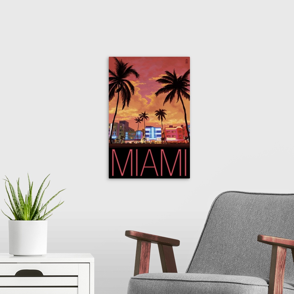 A modern room featuring South Beach Miami, Florida: Retro Travel Poster
