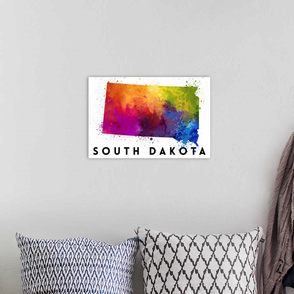 A bohemian room featuring South Dakota - State Abstract Watercolor