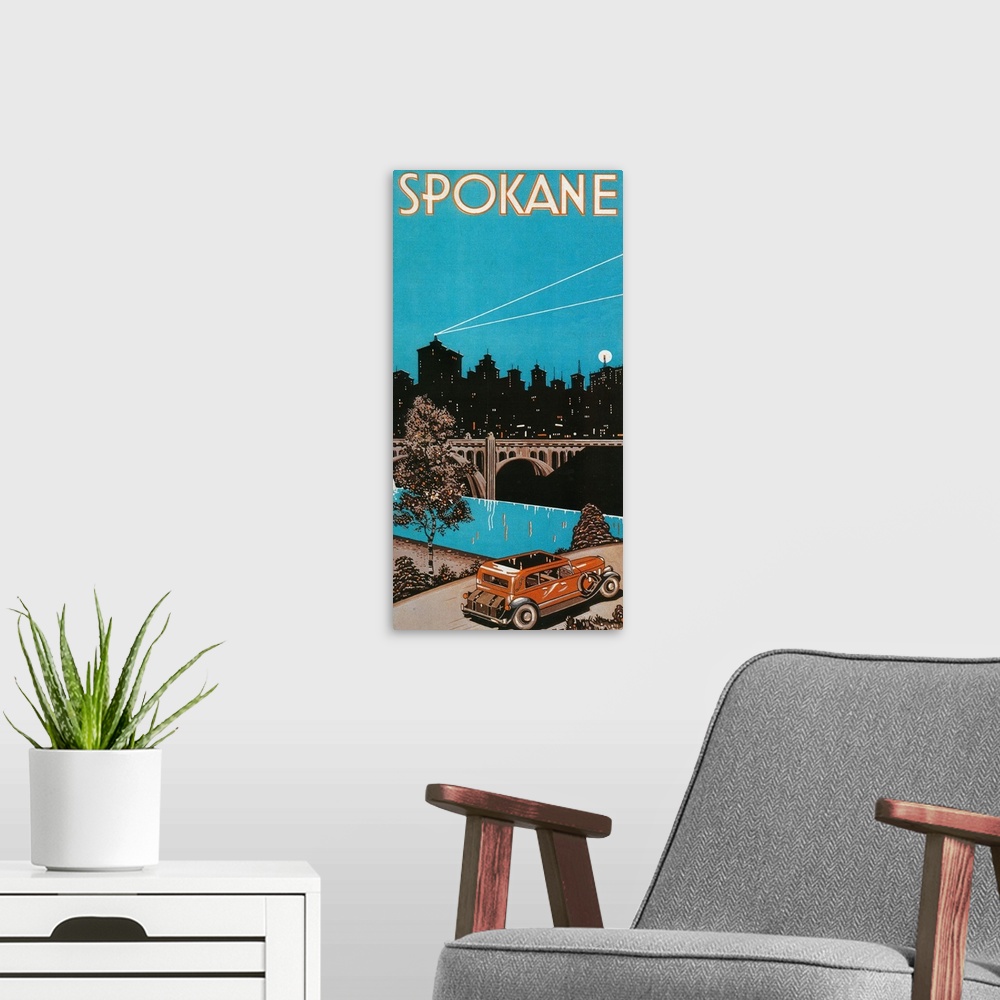 A modern room featuring Spokane Advertising Poster, Spokane, WA