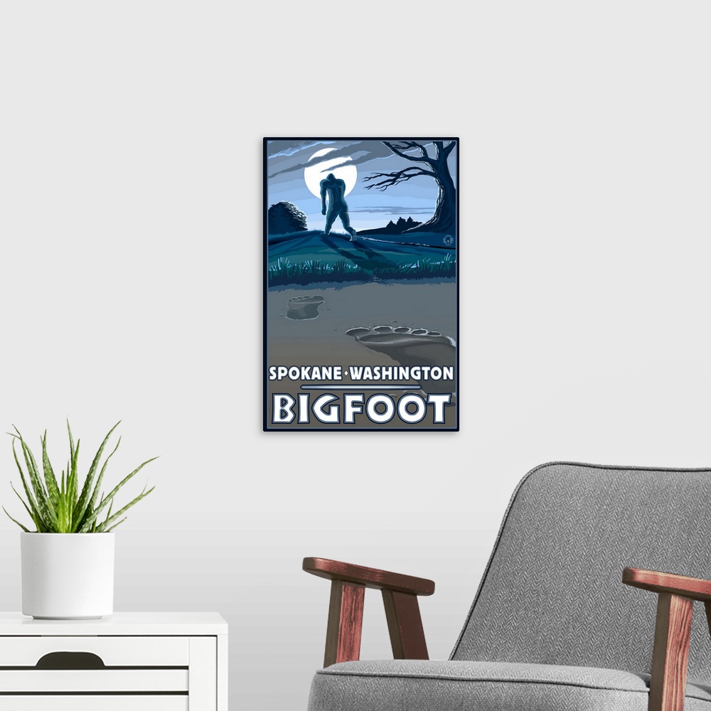 A modern room featuring Spokane, Washington - Bigfoot: Retro Travel Poster