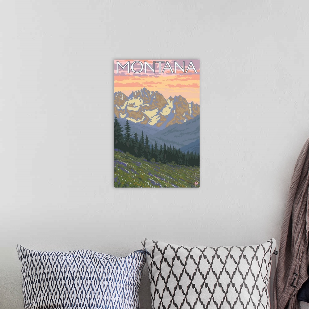 A bohemian room featuring Spring Flowers - Montana: Retro Travel Poster