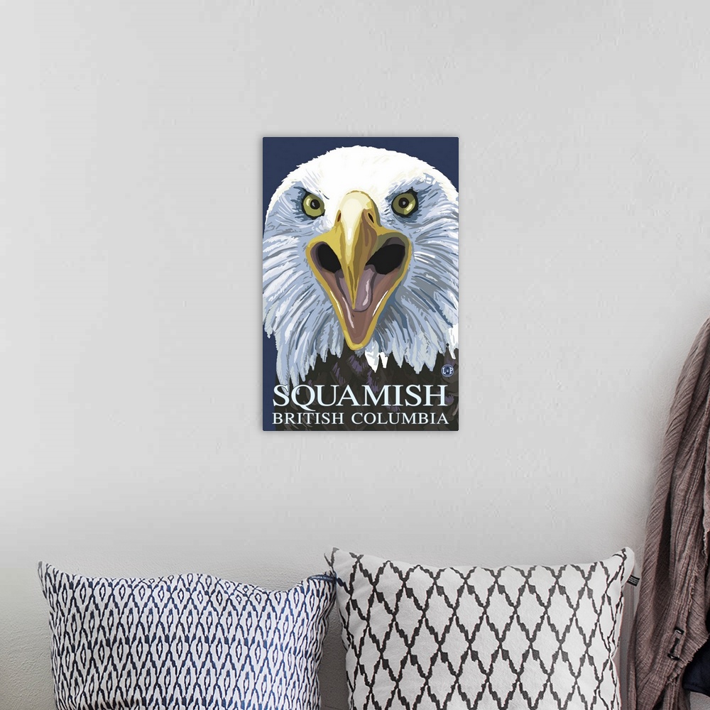 A bohemian room featuring Squamish, BC - Eagle Screaming: Retro Travel Poster