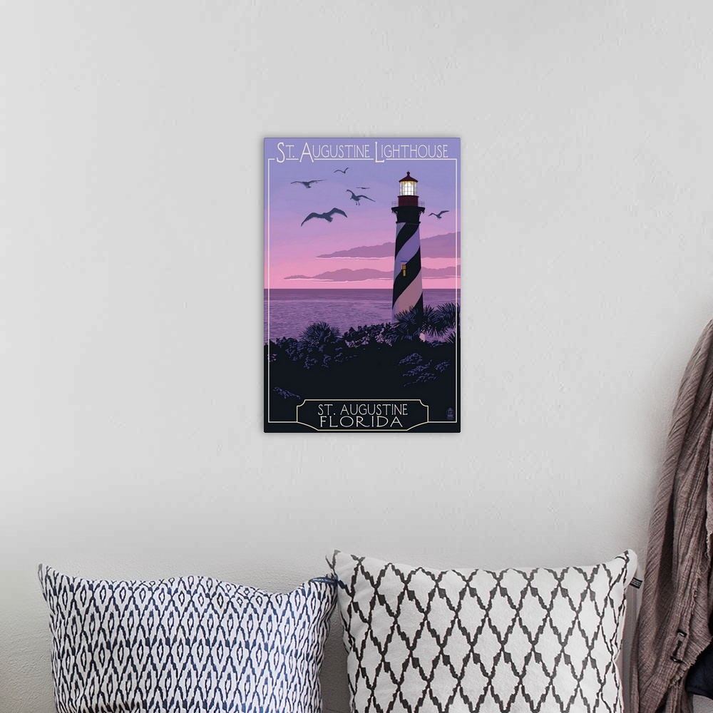A bohemian room featuring St. Augustine, Florida - Lighthouse: Retro Travel Poster