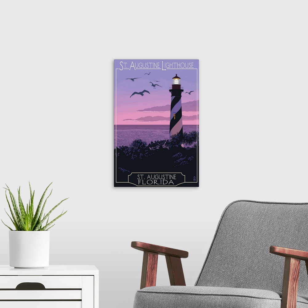 A modern room featuring St. Augustine, Florida - Lighthouse: Retro Travel Poster