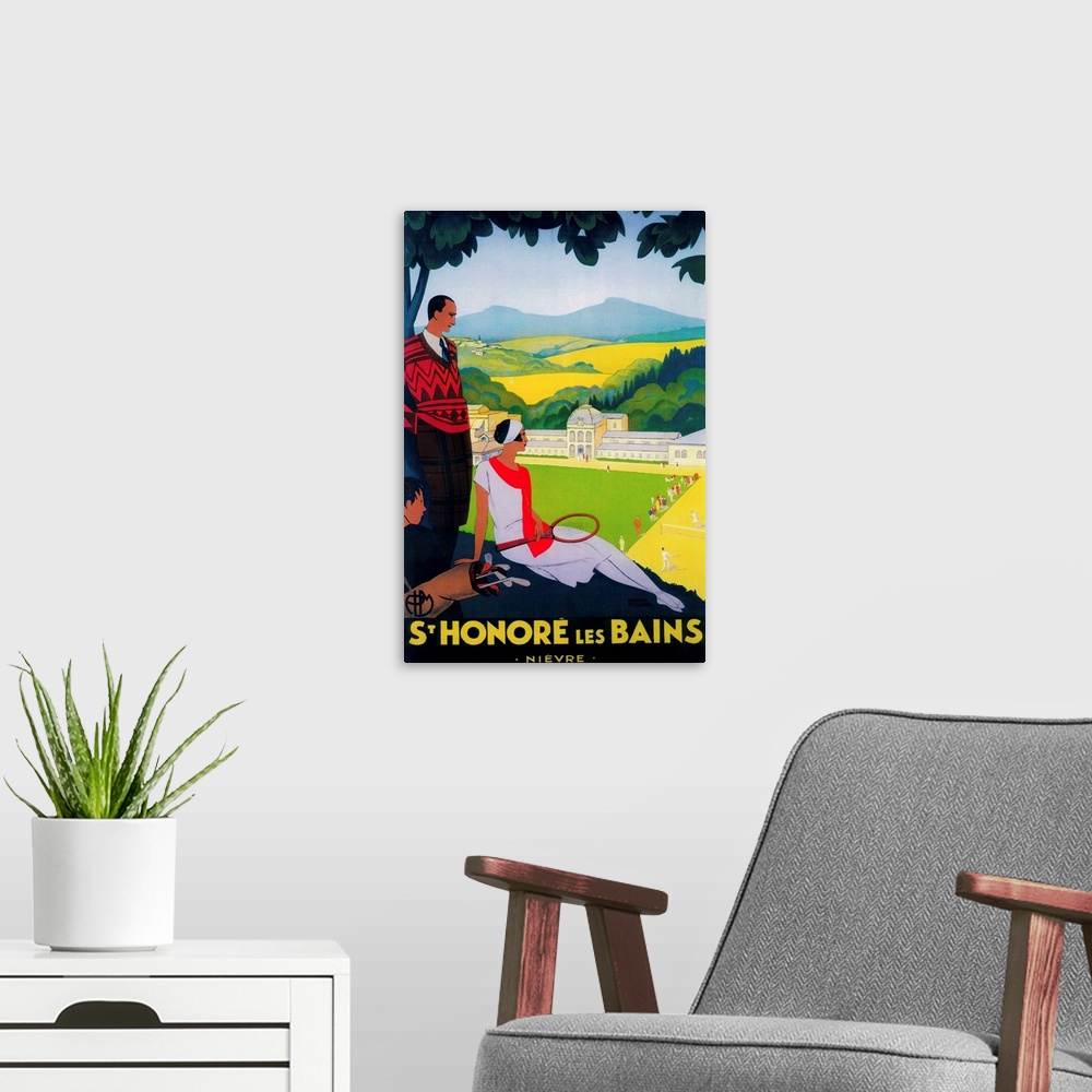 A modern room featuring St. Honore Les Bains Vintage Poster, Europe