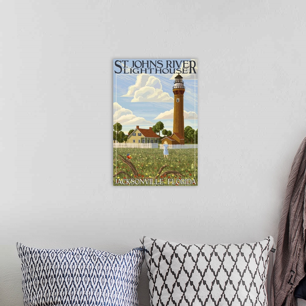 A bohemian room featuring St. Johns River Lighthouse - Jacksonville, Florida: Retro Travel Poster