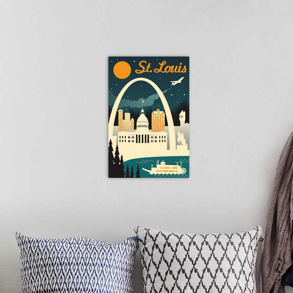 A bohemian room featuring St. Louis, Missouri - Retro Skyline