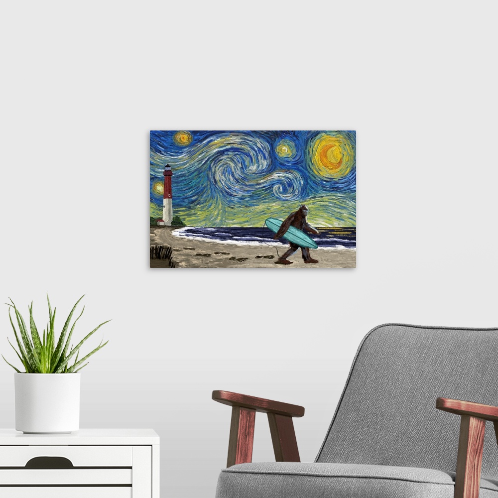A modern room featuring Starry Night - Bigfoot On Beach