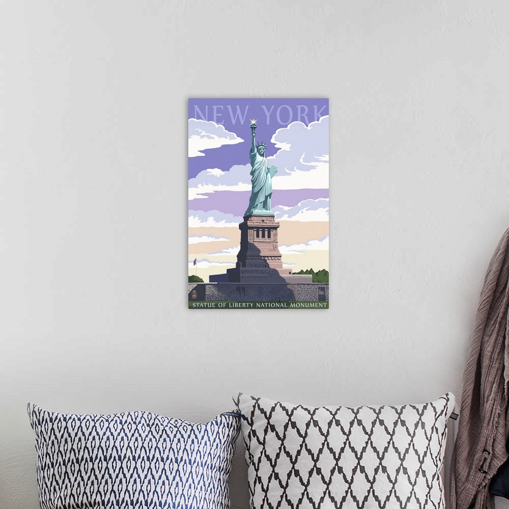 A bohemian room featuring Statue of Liberty National Monument - New York City, NY: Retro Travel Poster