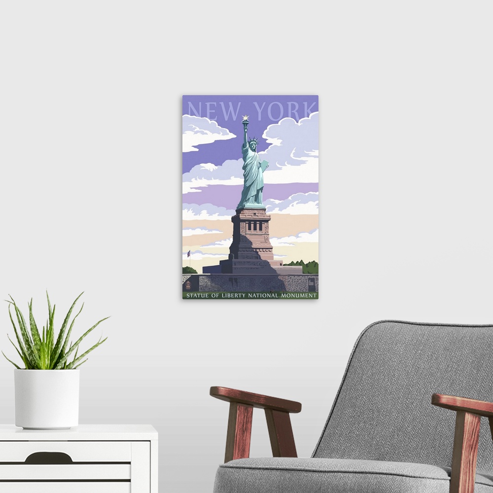 A modern room featuring Statue of Liberty National Monument - New York City, NY: Retro Travel Poster
