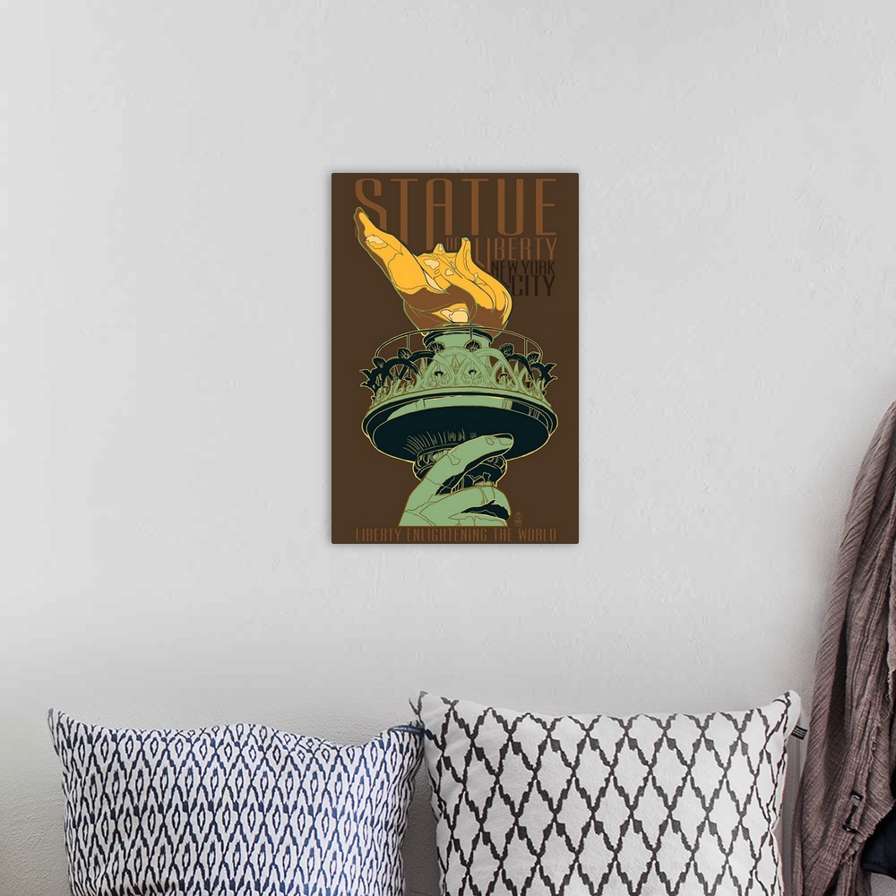 A bohemian room featuring Statue of Liberty National Monument - New York City, NY - Torch: Retro Travel Poster