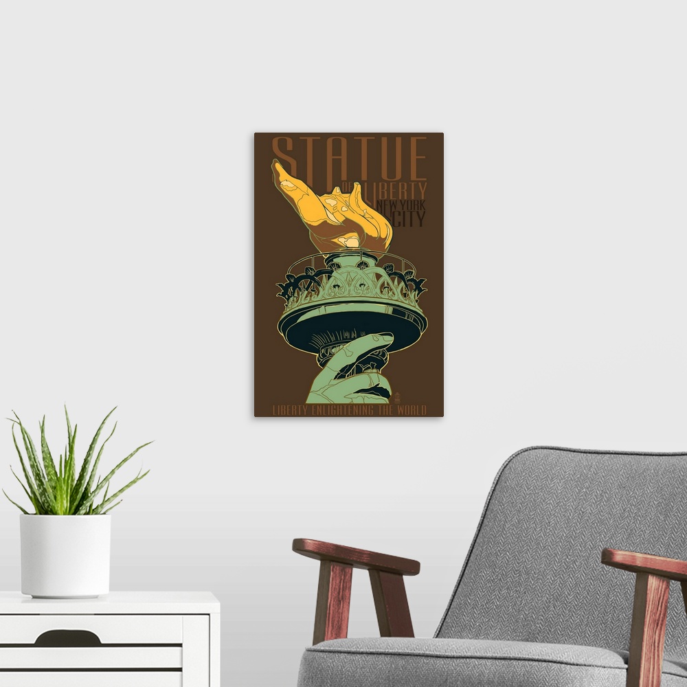 A modern room featuring Statue of Liberty National Monument - New York City, NY - Torch: Retro Travel Poster