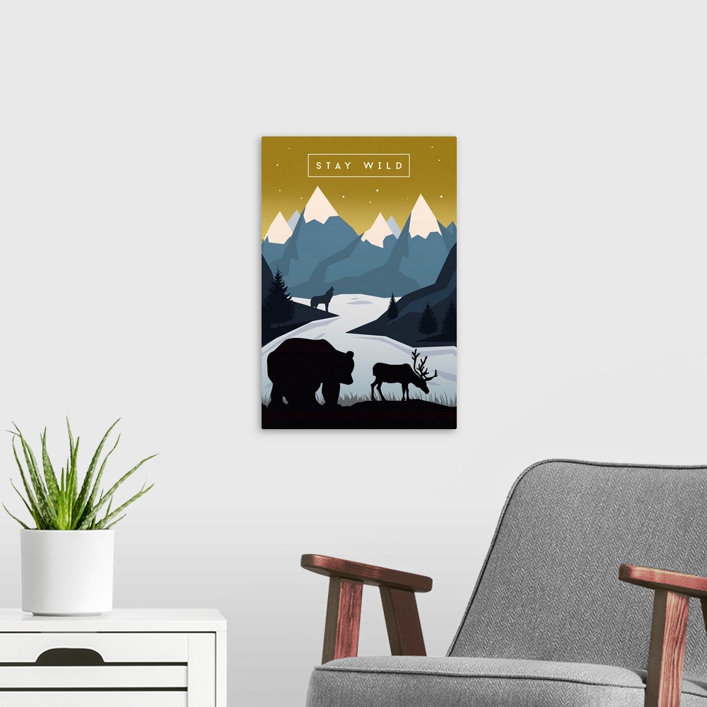 A modern room featuring Stay Wild - Animal Silhouettes