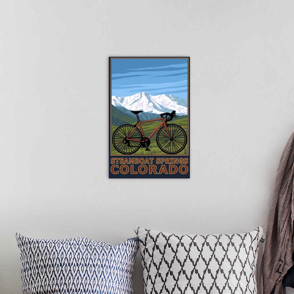 A bohemian room featuring Steamboat Springs, CO - Mountain Bike: Retro Travel Poster