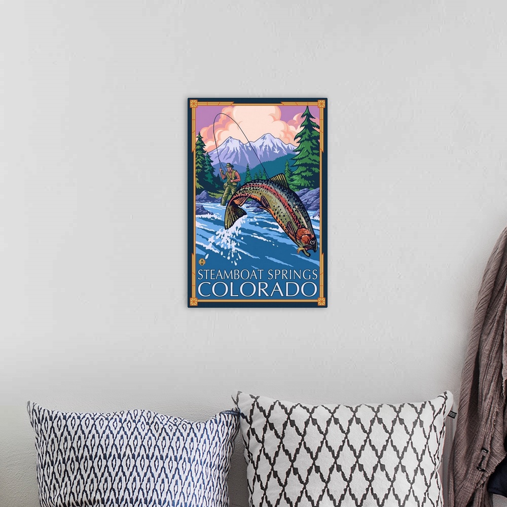 A bohemian room featuring Steamboat Springs, Colorado - Fisherman: Retro Travel Poster