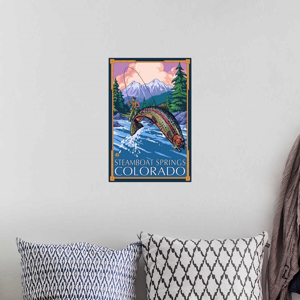 A bohemian room featuring Steamboat Springs, Colorado - Fisherman: Retro Travel Poster