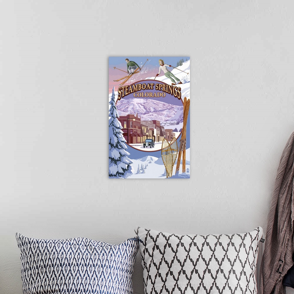 A bohemian room featuring Steamboat Springs, Colorado Montage: Retro Travel Poster