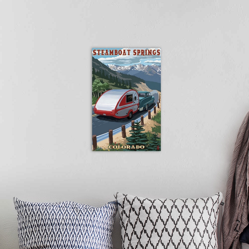 A bohemian room featuring Steamboat Springs, Colorado - Retro Camper: Retro Travel Poster
