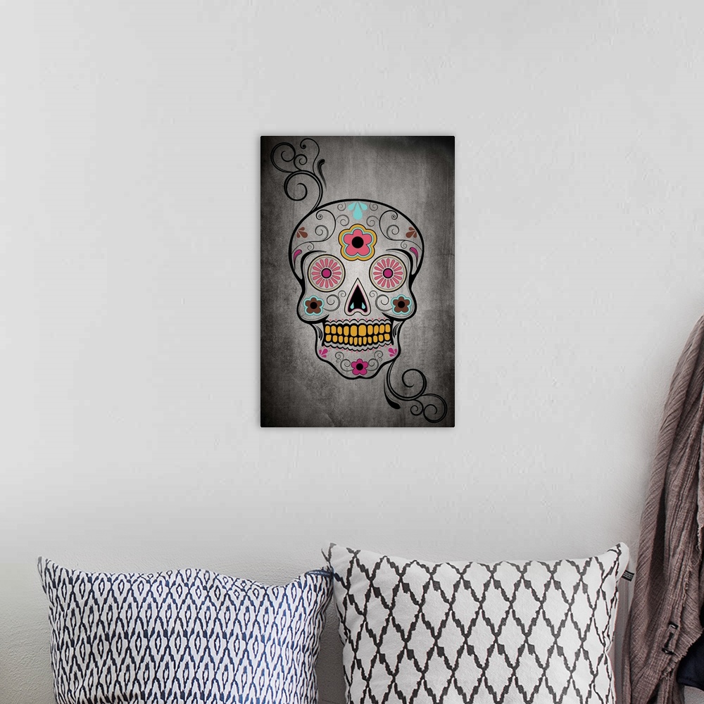 A bohemian room featuring Sugar Skull: Retro Poster Art