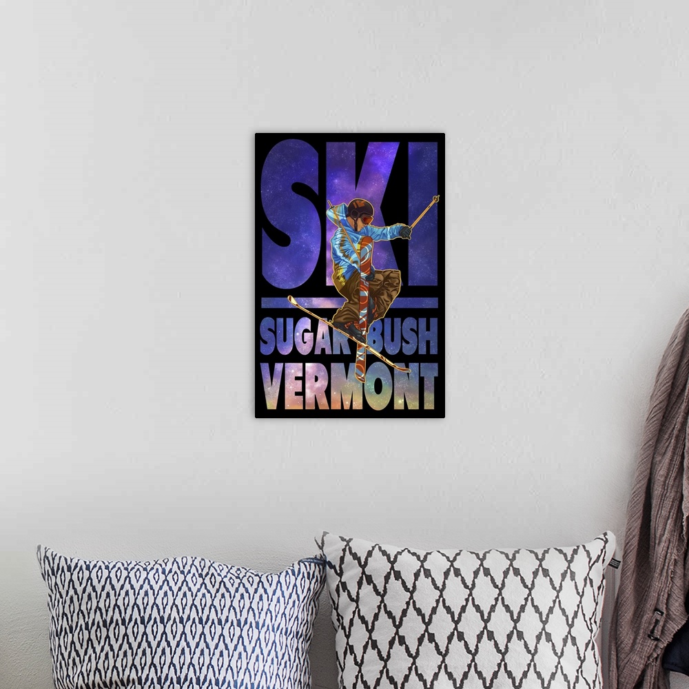 A bohemian room featuring Sugarbush, Vermont - Milky Way Skier: Retro Travel Poster