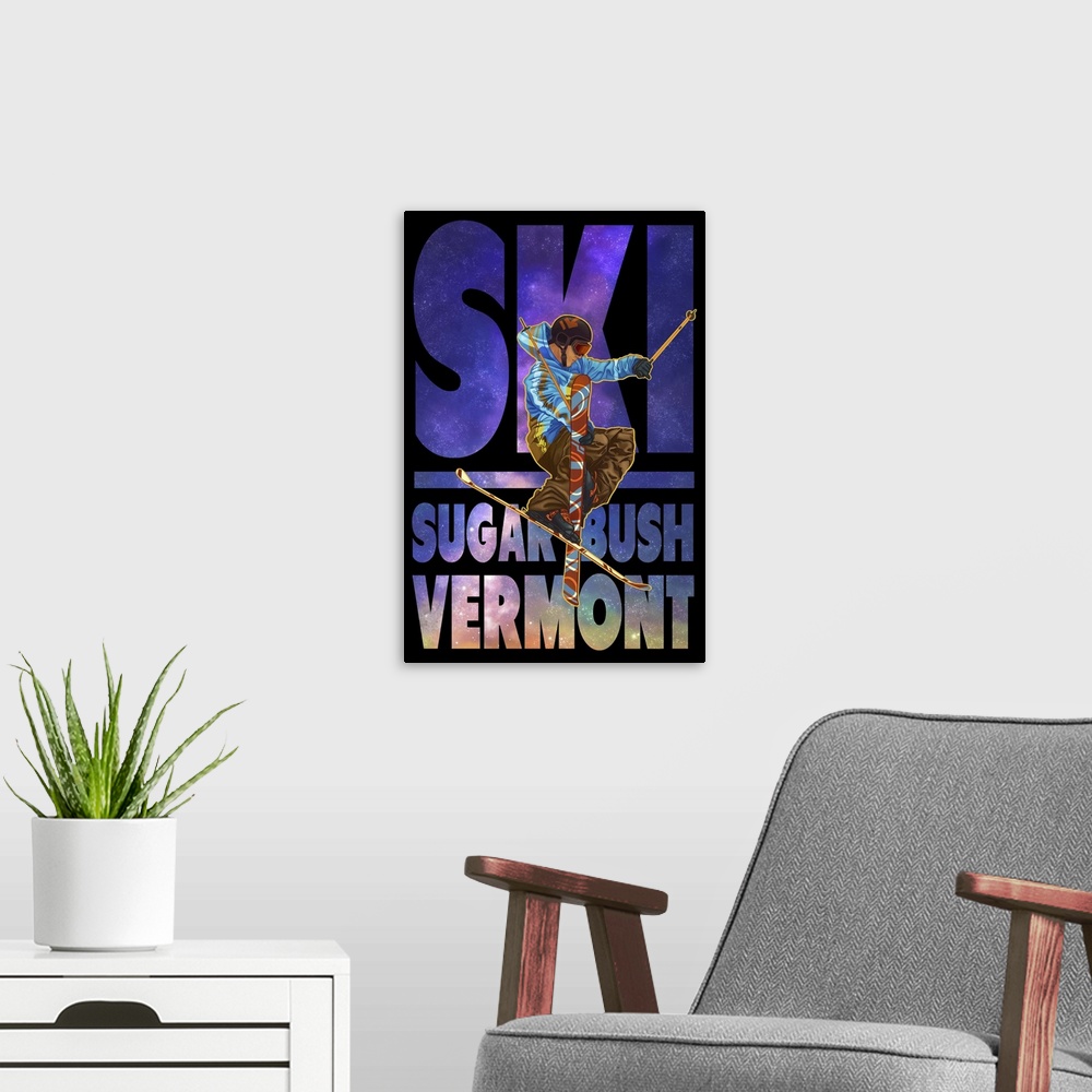 A modern room featuring Sugarbush, Vermont - Milky Way Skier: Retro Travel Poster