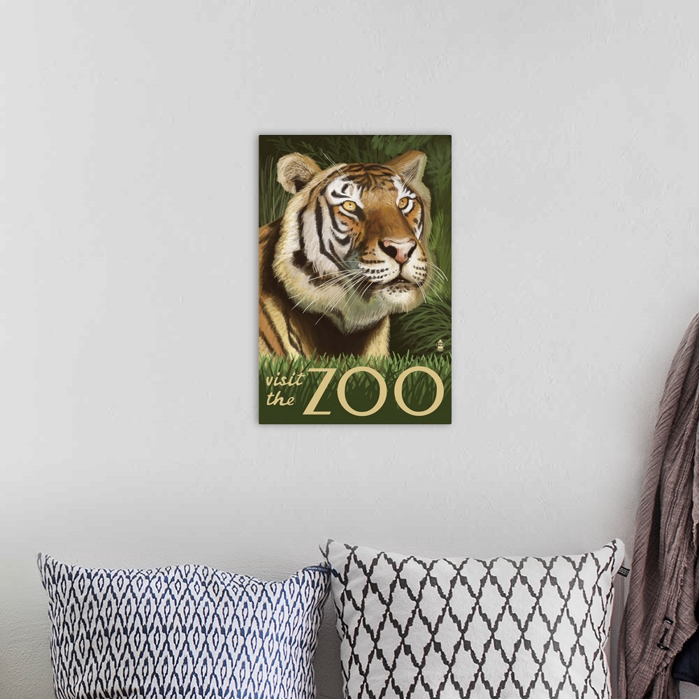A bohemian room featuring Sumatran Tiger - Visit the Zoo: Retro Travel Poster