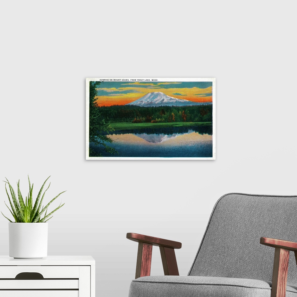 A modern room featuring Sunrise on Mount Adams from Trout Lake, Mt. Adams, WA