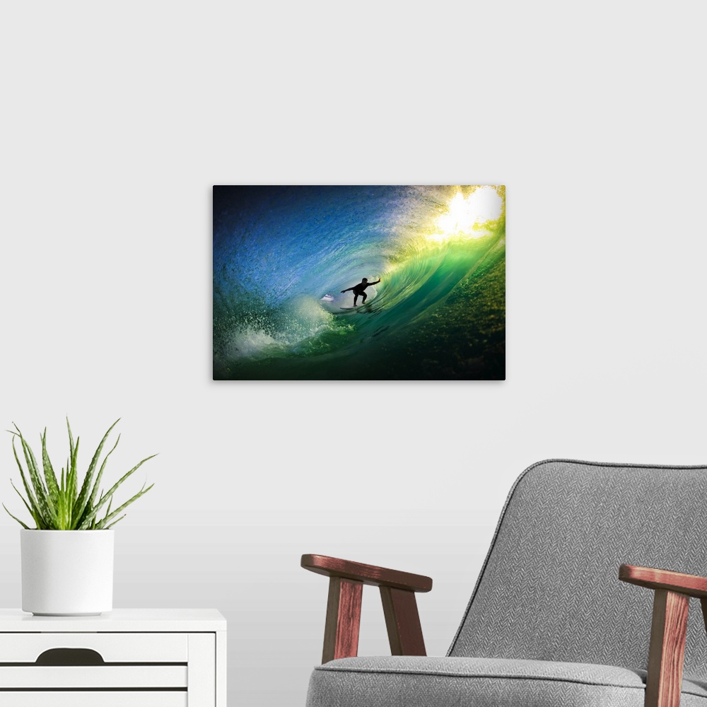 A modern room featuring Surfer in Tube