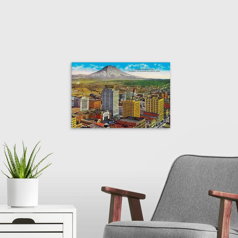 A modern room featuring Tacoma Downtown with Mt. Rainier, Tacoma, WA