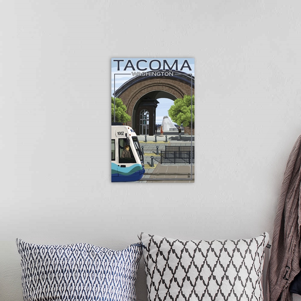 A bohemian room featuring Tacoma, Washington, Lightrail and History Museum Arch