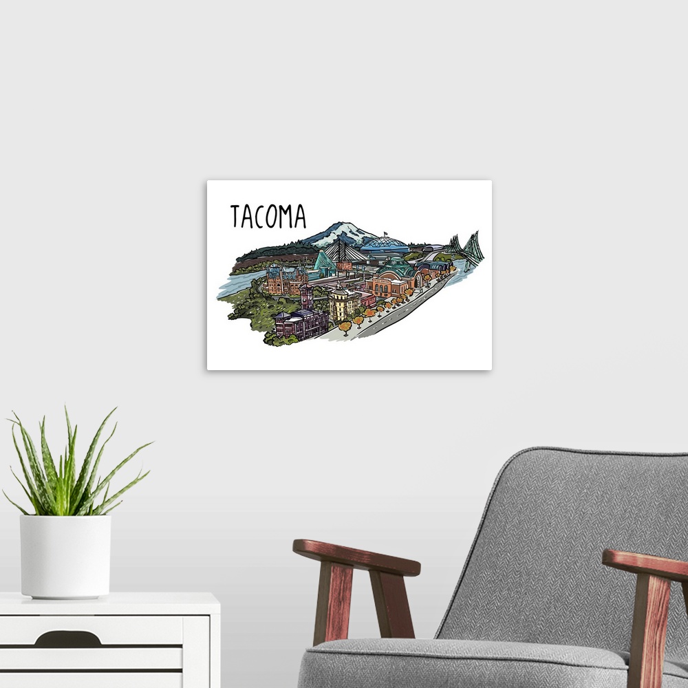 A modern room featuring Tacoma, Washington - Line Drawing