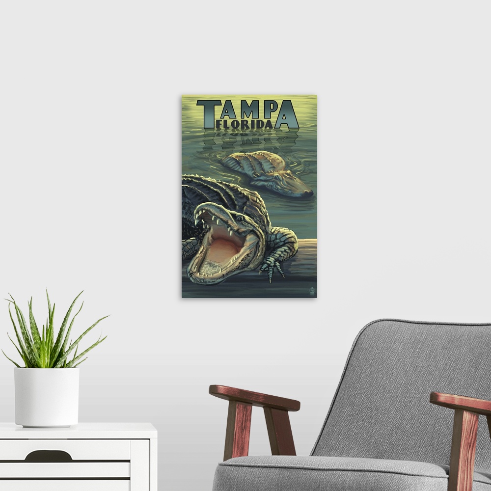 A modern room featuring Tampa, Florida - Alligators: Retro Travel Poster