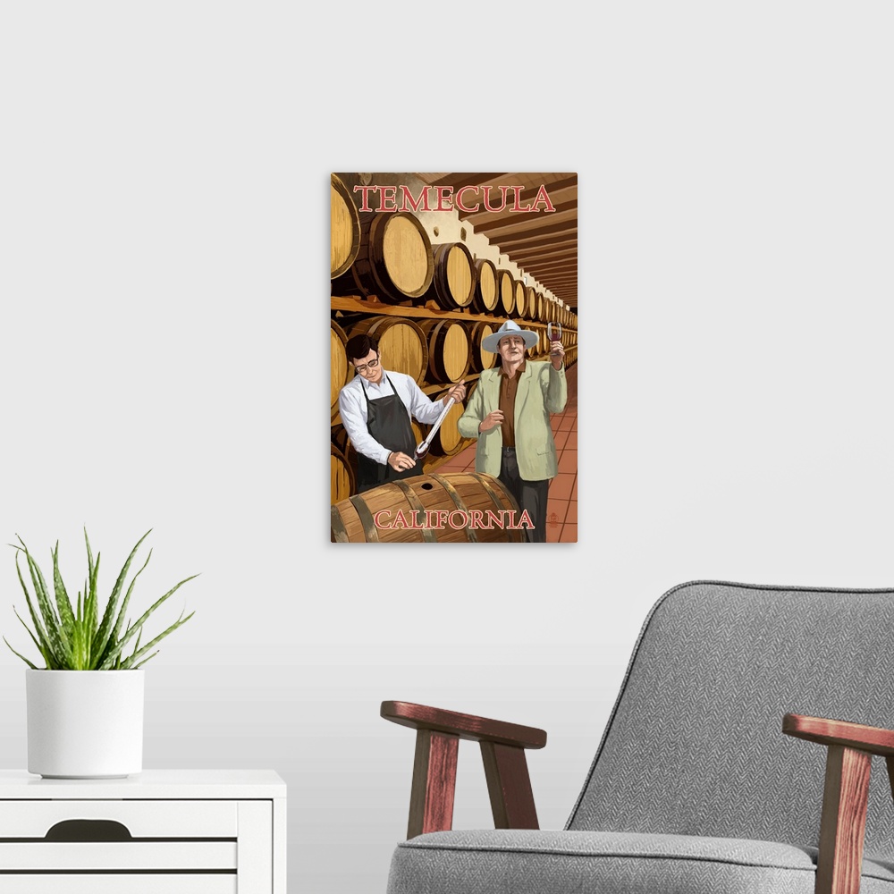 A modern room featuring Temecula, California, Wine Barrels