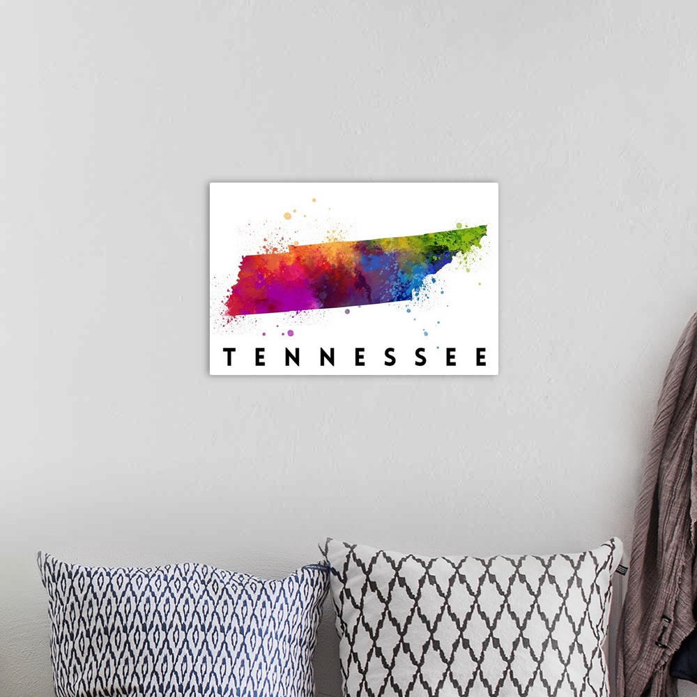 A bohemian room featuring Tennessee - State Abstract Watercolor